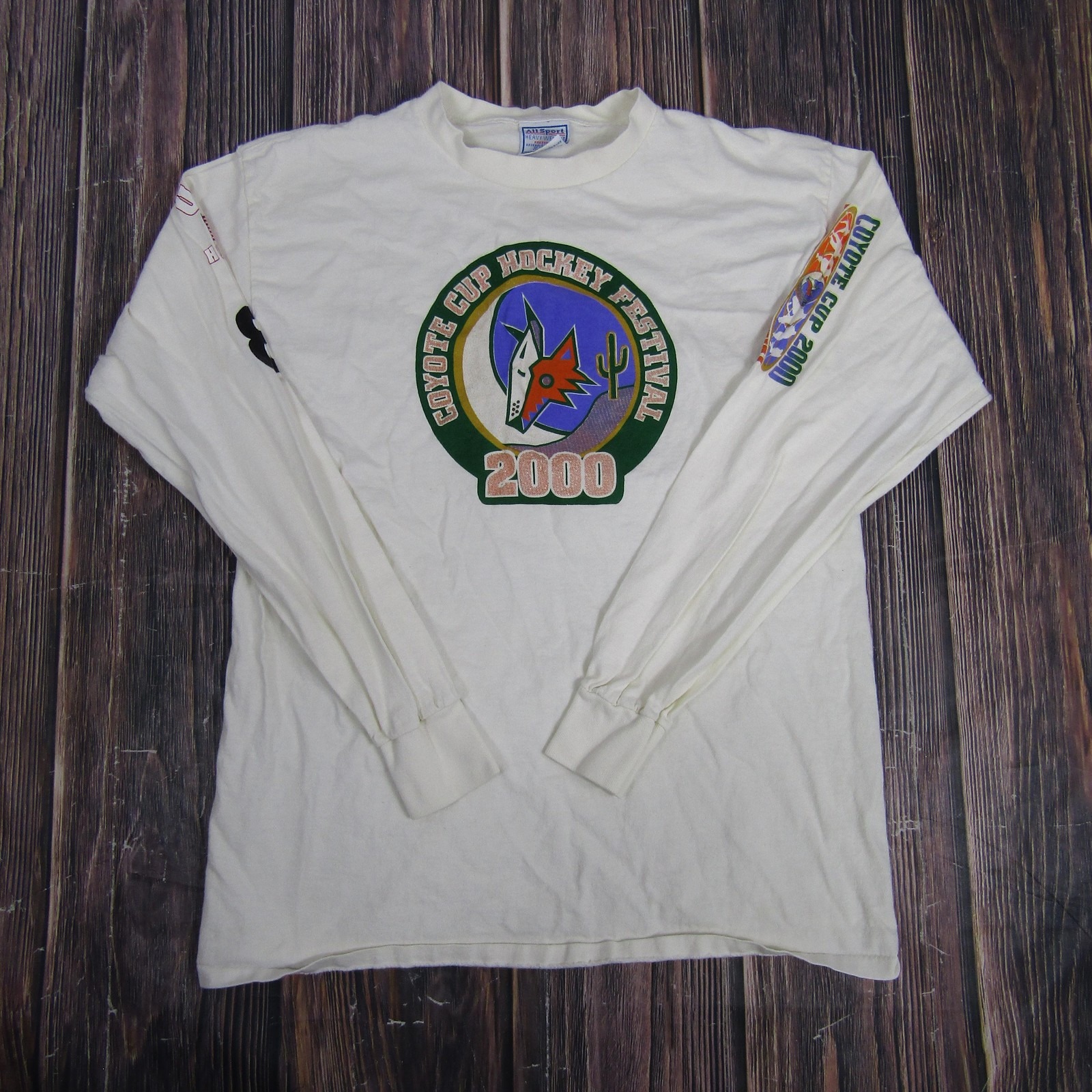Vintage Coyote Cup Hockey Festival Shirt Mens Large White Long Sleeve 2000 Y2k